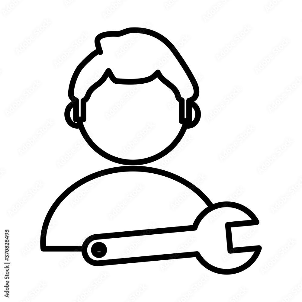 Poster man with wrench key tool line style icon