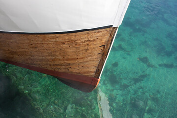 A traditional Norwegian fishing boat on beautiful blue water. 