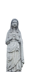 Fototapeta na wymiar Jesus Christ isolated on white background. Very anciens tone statue. Free copy space for text.