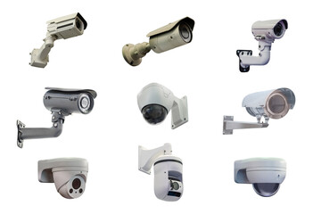 nine modern video cameras to track the situation at the object on a white background