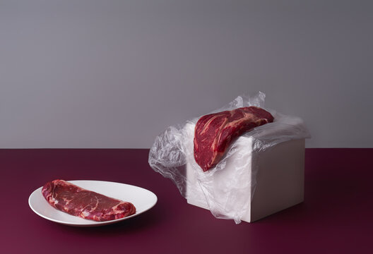 Still life with two beef steaks