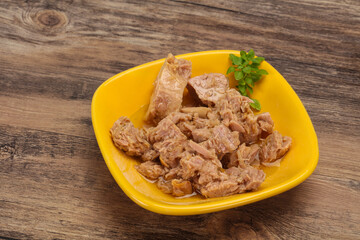 Canned tuna fish in the bowl