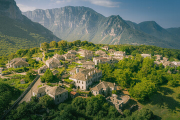 Village of Papingo and Mount Tymfi in Zagori (or Zagorochoria or Zagorohoria)  at Pindus Mountains, Greece