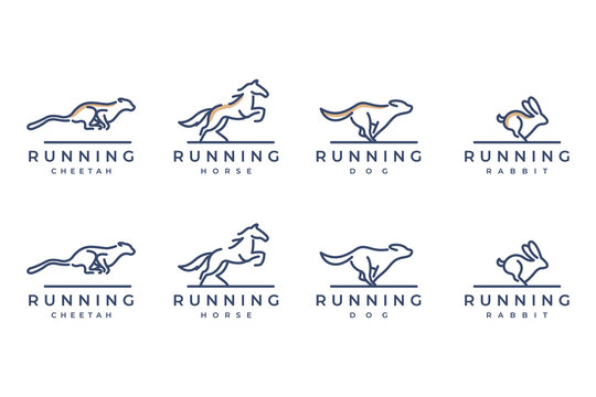 set logo running animal with line art logo design inspiration