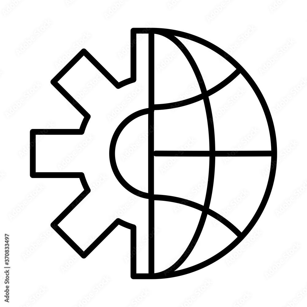 Poster sphere browser with gear settings machine line style icon