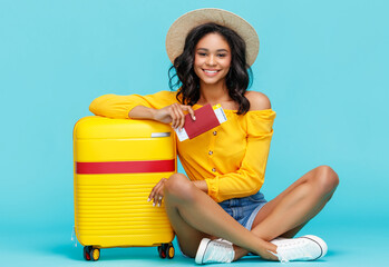Ethnic woman dreaming about vacation.