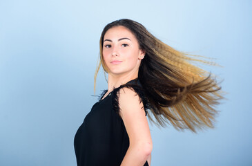 Long and healthy hair. fashion and beauty salon. Sexy female. sexy woman with long hair. trendy look of fashion model. stylish hair. Woman in hipster trend. makeup for real girl