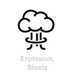 Explosion flat sign in linear style. Editable vector outline. Single pictogram. Blast symbol.