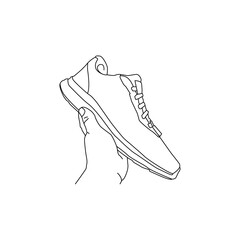 Hand drawn line art design hand take a shoe isolated on white background