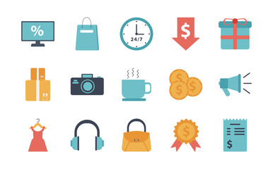 bundle of fifteen shopping set collection icons