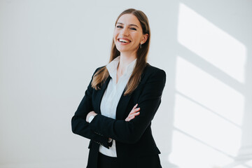 photo of elegant businesswoman laughing