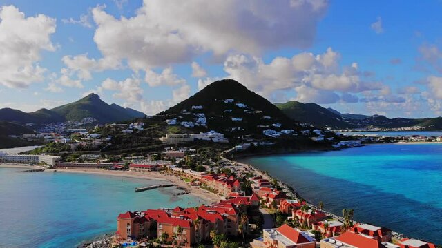 Aerial view of luscious green mountains in the Caribbean island of st.maarten. 