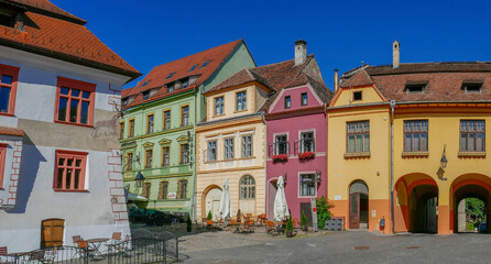 Medieval street view, Sighisoara, Transylvania, Romania