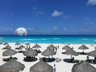 beach umbrella and chairs