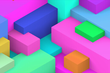 Abstract geometric cubic colorful background. isometric 3d render.