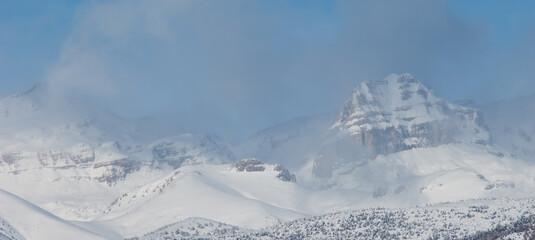 Snowy mountains in the Pyrenees of Huesca. Aragon. Spain.
