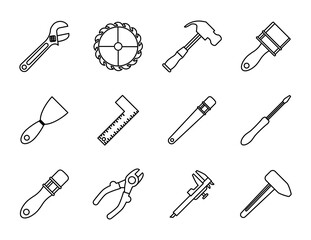 bundle of twelve tools set icons