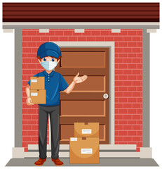 Man delivery package on white background