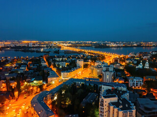 Fototapeta na wymiar Night summer Voronezh. Aerial view from drone