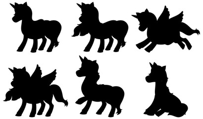 Set of unicorn silhouette