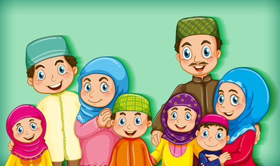 Muslim family member on cartoon character colour gradient background