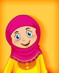 Female muslim cartoon on character colour gradient background