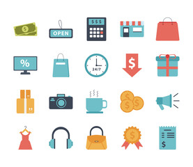 bundle of twenty shopping set collection icons