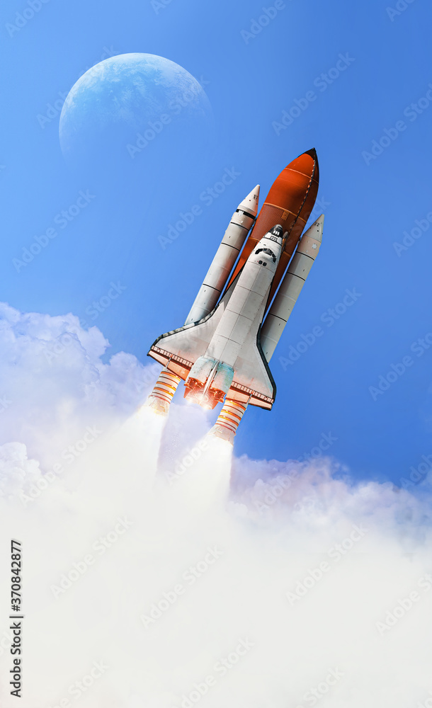 Canvas Prints space shuttle in the blue sky with cloud. launch of spaceship from earth planet. expedition to iss. 