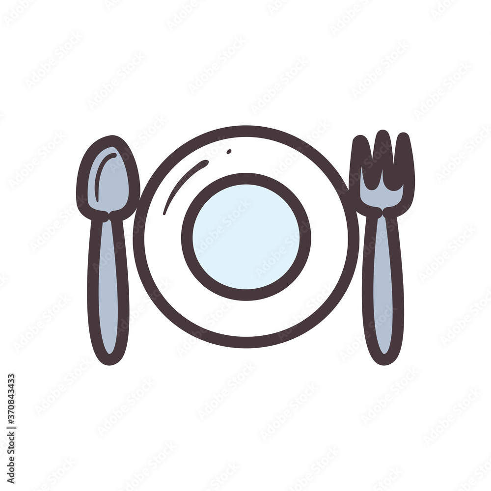 Poster plate with spoon and fork line and fill style icon vector design