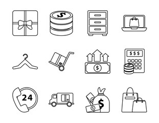 bundle of twelve shopping set collection icons