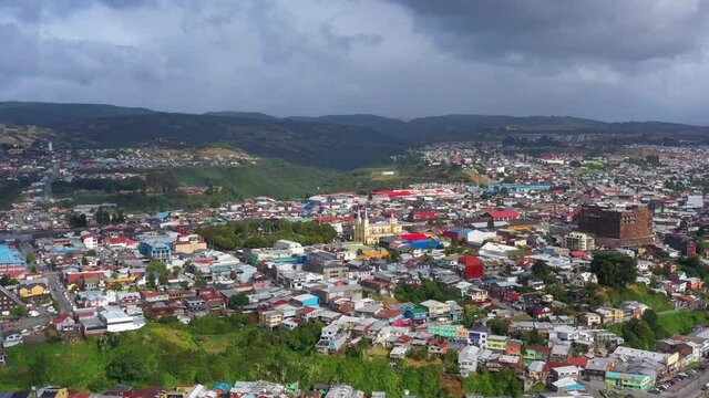 Aerial Drone Shot in Castro, Chiloe.