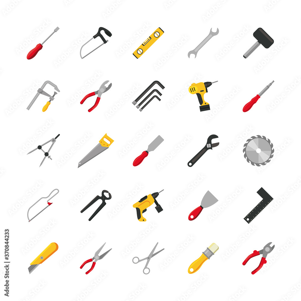 Poster bundle of twenty five tools set collection icons