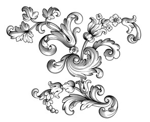 Vintage Baroque Victorian frame border monogram floral ornament  scroll engraved retro pattern tattoo calligraphic vector heraldic  - 370844424