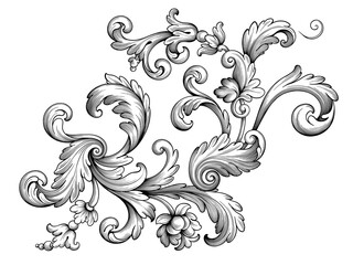 Vintage Baroque Victorian frame border monogram floral ornament  scroll engraved retro pattern tattoo calligraphic vector heraldic  - 370844450