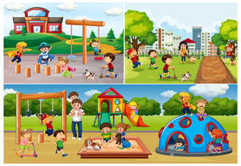 Set of people at the park and playground