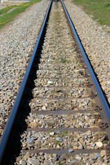 Bahngleis auf dem Oberalppass in der Schweiz 21.5.2020