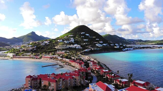 Aerial view of luscious green mountains in the Caribbean island of st.maarten. 