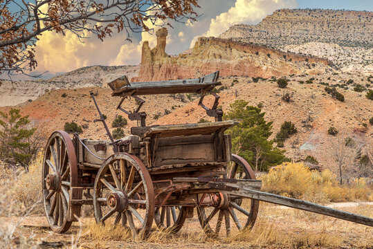 Old Freight Wagon Near Chimney Rock New Mexico USA