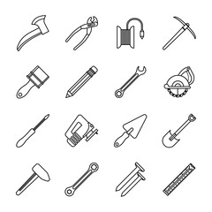 bundle of sixteen tools set icons