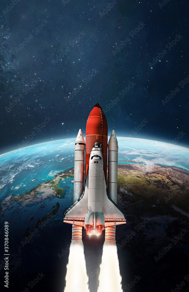 Aufkleber Space shuttle launch in outer space from Earth. Planet surface. Rocket on orbit of the planet. Elements of this image furnished by NASA	
