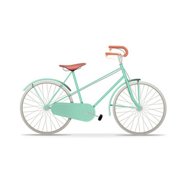 Vintage realistic blue Bicycle isolated on white background