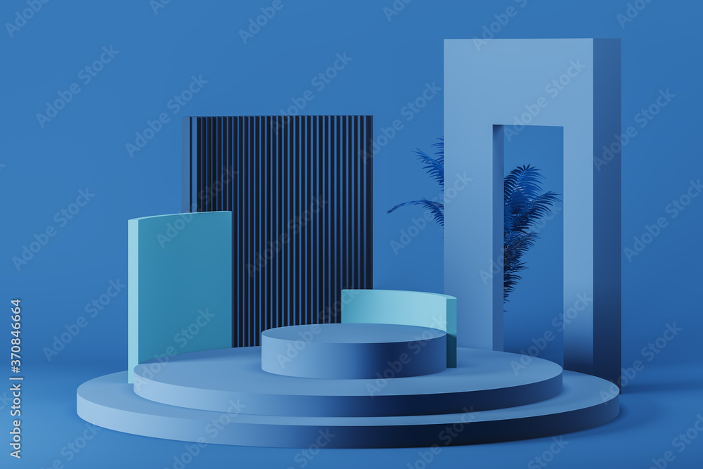 Aufkleber abstract podium geometry shape in blue on a blue background for product. minimal concept. 3d renderi