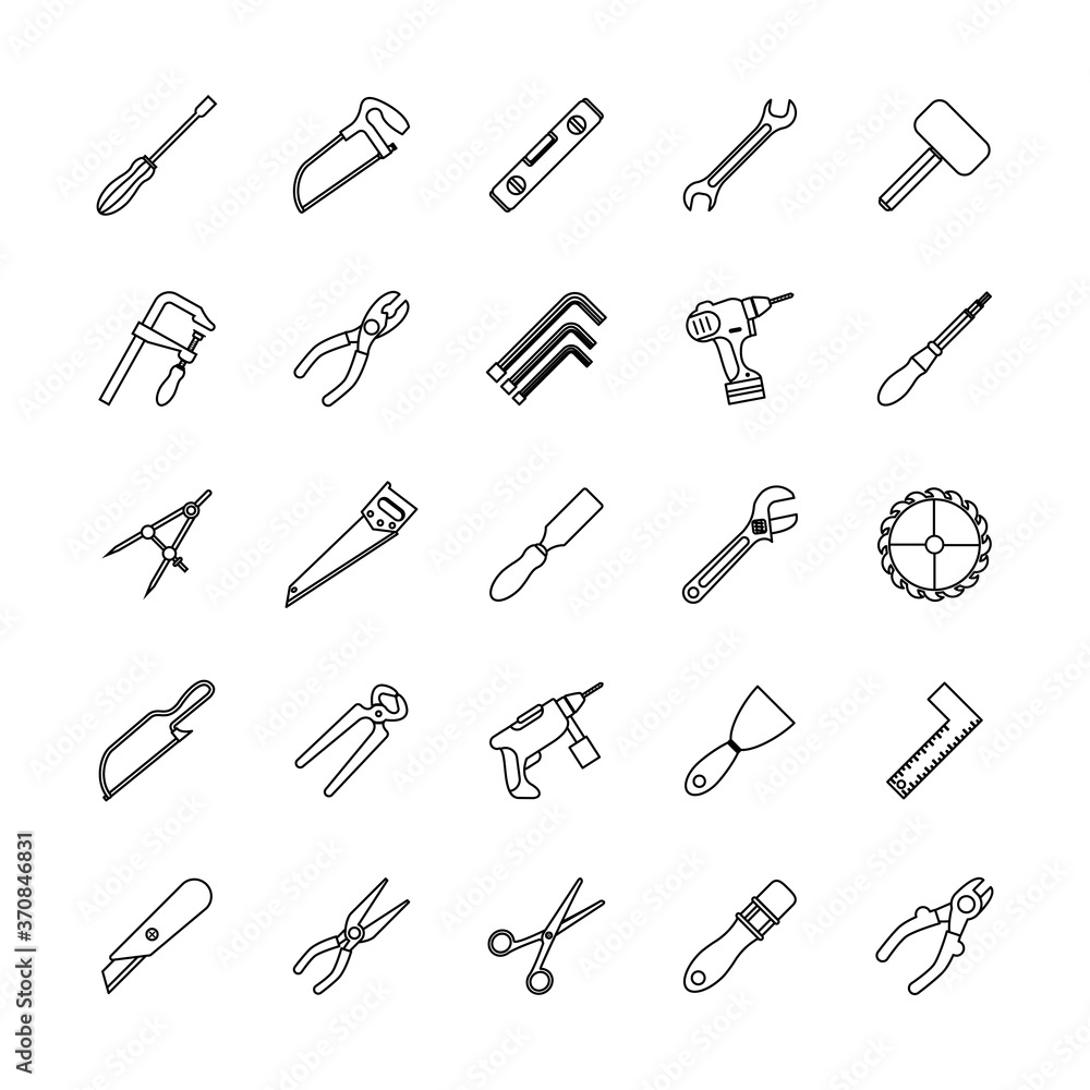 Poster bundle of twenty five tools set collection icons