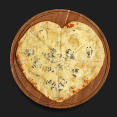 pizza in the form of a heart ,look from above