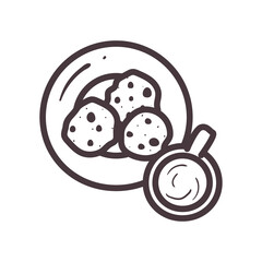 sweet cookies with milk mug line style icon vector design
