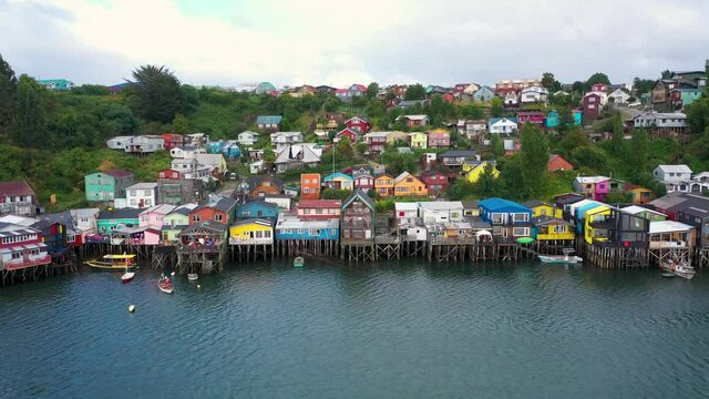 Aerial Drone Shot in Castro, Chiloe.