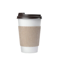 Takeaway paper coffee cup with cardboard sleeve isolated on white