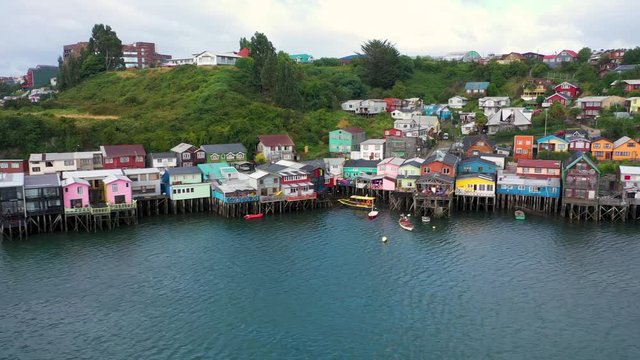 Aerial Drone Shot in Castro, Chiloe.