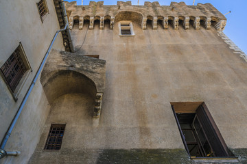 Obraz premium External view of Crenellated Chateau - Museum de Cagnes (built in 1310 by Grimaldi). Cagnes-sur-Mer (between Nice and Cannes) - commune of Alpes-Maritimes department, Cote d'Azur region, France.