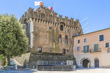 External view of Crenellated Chateau - Museum de Cagnes (built in 1310 by Grimaldi). Cagnes-sur-Mer...